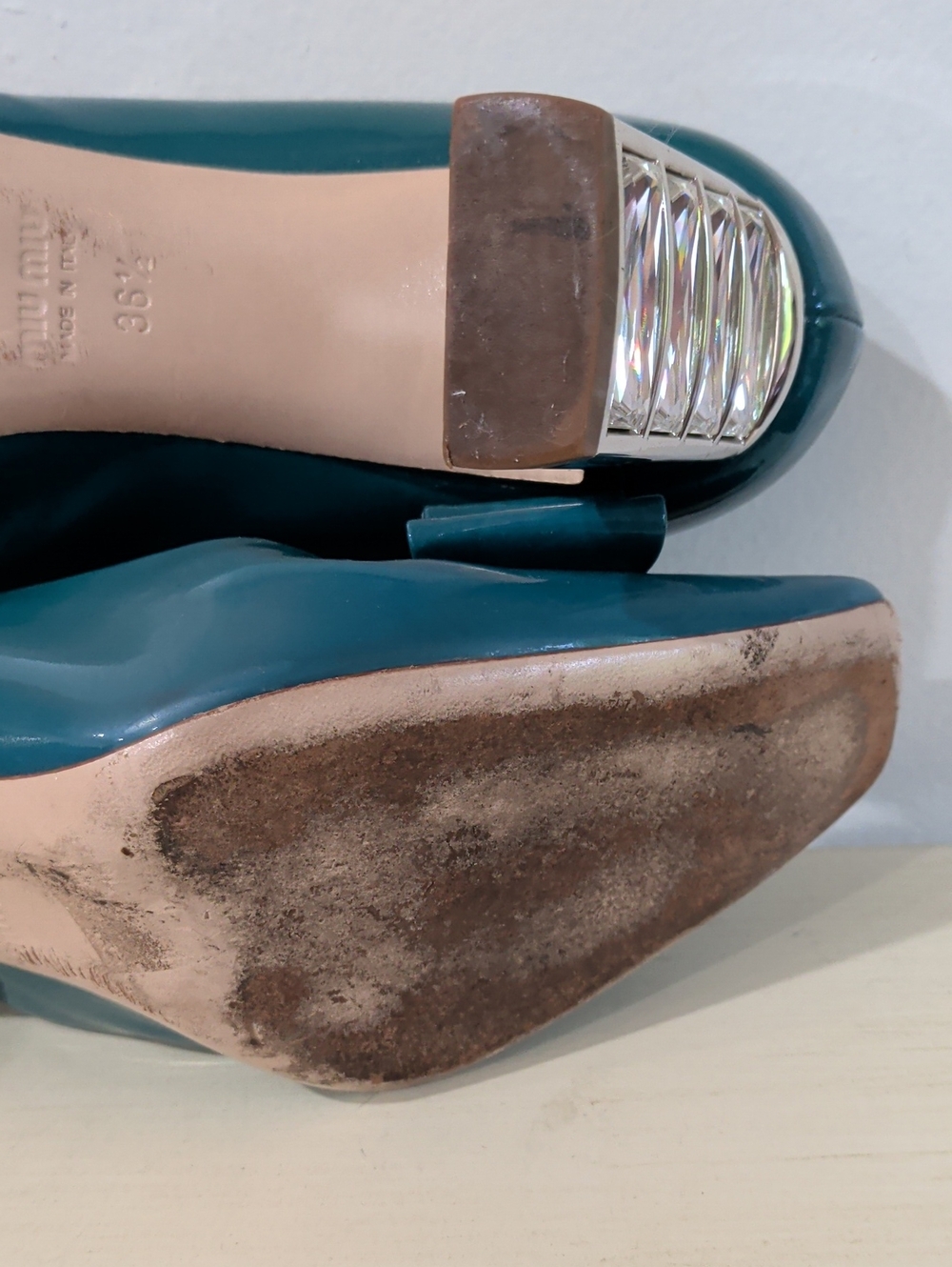 Miu Miu Teal Patent Leather Heels With Bows Size 36.5 - Picture 10 of 13